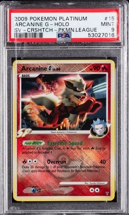 2009 POKEMON PLATINUM SUPREME VICTORS CROSSHATCH #15 ARCANINE G-HOLO PSA 9