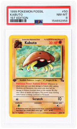 1999 Pokemon Fossil 1st Edition Kabuto #50 PSA 8