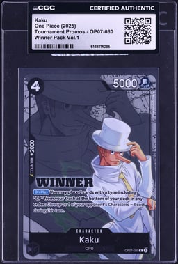 2025 One Piece Tournament Promo Winner Pack Volume 1 Kaku #OP07-080 CGC AUTH