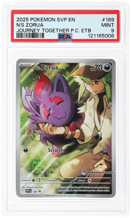 2025 Pokemon Scarlet and Violet Black Star Promo Journey Together Pokemon Center Elite Trainer Box N's Zorua #189 PSA 9