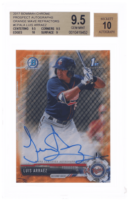 2017 Bowman Chrome Prospect Autograph Orange Wave Refractor Luis Arraez #CPA-LA 13/25 BGS 9.5