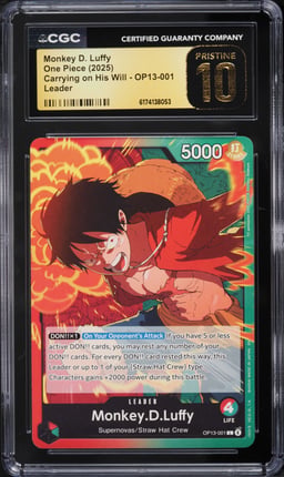2025 One Piece Carrying on His Will Monkey D. Luffy #OP13-001 CGC 10 PRISTINE