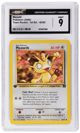 2000 Pokemon Team Rocket 1st Edition Meowth #62 CGC 9