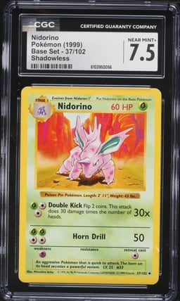 1999 Pokemon Base Set Shadowless Nidorino #37 CGC 7.5 NRMT+