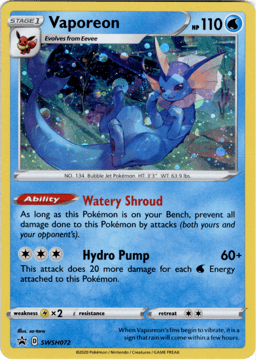 2019 Vaporeon #SWSH072 SWSH Black Star Promos