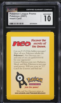 2001 Pokemon Insert Card Pokemon League Promo CGC 10 GEM MINT