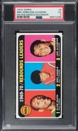 1970 Topps Basketball Elvin Hayes Wes Unseld Lew Alcindor REBOUND LDRS #5 PSA 3