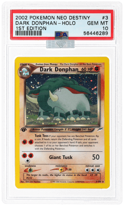 2002 Pokemon Neo Destiny 1st Edition Holo Dark Donphan #3 PSA 10