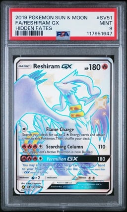 2019 POKEMON SUN & MOON HIDDEN FATES #SV51 FULL ART/RESHIRAM GX PSA 9