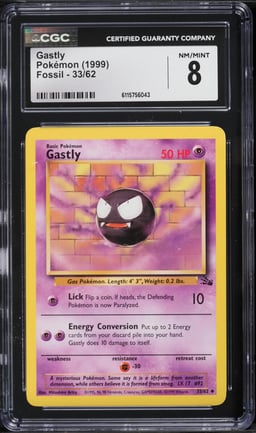 1999 Pokemon Fossil Gastly #33 CGC 8 NM-MT