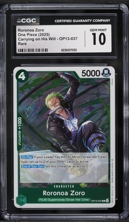 2025 One Piece Carrying On His Will Roronoa Zoro #OP13-037 CGC 10 GEM MINT