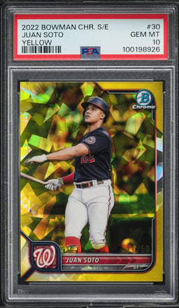 2022 Bowman Chrome Sapphire Edition Yellow Juan Soto /50 #30 PSA 10 GEM MINT