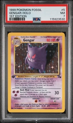 1999 POKEMON FOSSIL 1ST EDITION #5 GENGAR-HOLO PSA 7