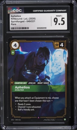 2026 Riftbound League Of Legends LoL Spiritforged Aphelios #49 CGC 9.5 MINT+