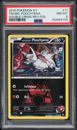 2015 Pokemon XY Double Crisis Reverse Holo Team Magma's Poochyena #17 PSA 8 NM-MT