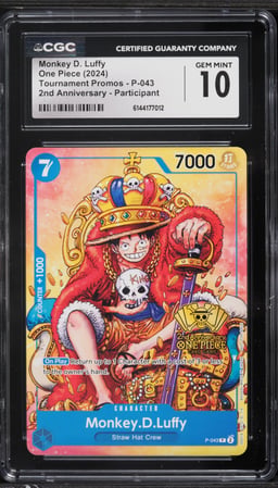 2024 One Piece Tournament Promo 2nd Anniversary Alt Art Monkey D. Luffy #P-043 CGC 10 GEM MINT