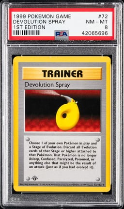 1999 POKEMON GAME #72 DEVOLUTION SPRAY 1ST EDITION PSA 8