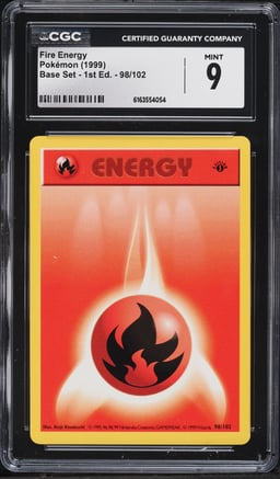 1999 Pokemon Base Set Shadowless 1st Edition Fire Energy #98 CGC 9 MINT