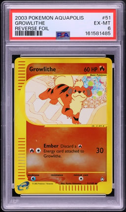 2003 Pokemon Aquapolis Reverse Holo Growlithe #51 PSA 6 EXMT