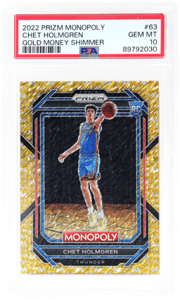 2022 Panini Prizm Monopoly Gold Money Shimmer Prizm Chet Holmgren #63 1/500 PSA 10