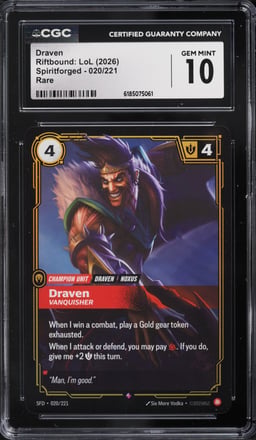 2026 Riftbound League Of Legends LOL Spiritforged Draven #020 CGC 10 GEM MINT