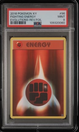 2016 POKEMON XY EVOLUTIONS #96 FIGHTING ENERGY-REVERSE FOIL PSA 9
