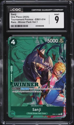 2025 One Piece Tournament Promos Winner Pack Vol. 1 Alt Art Sanji #EB01-014 CGC 9 MINT