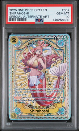 2025 ONE PIECE OP11-A FIST OF DIVINE SPEED 057 SHIRAHOSHI SPECIAL ALTERNATE ART PSA 10