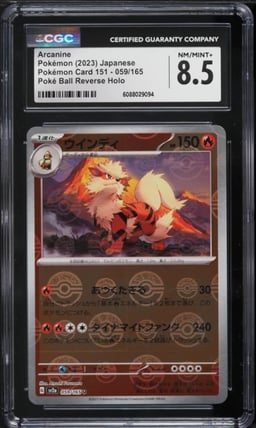 2023 Pokemon Japanese Scarlet & Violet 151 Poke Ball Reverse Holo Arcanine #59 CGC 8.5 NM-MT+
