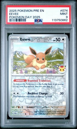 2025 POKEMON PRE EN-PRISMATIC EVOLUTIONS POKEMON DAY 2025 #074 EEVEE PSA 9