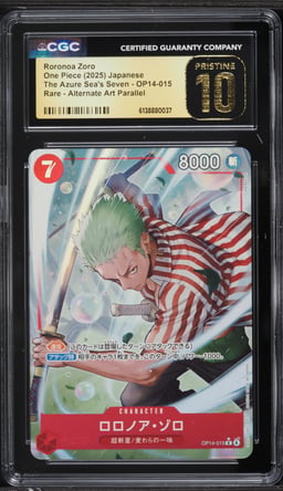 2025 One Piece Japanese The Azure Sea's Seven Alt Art Roronoa Zoro #OP14-015 CGC 10 PRISTINE