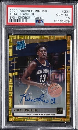 2020 PANINI DONRUSS SIG-CHOICE-GOLD #207 KIRA LEWIS JR. ROOKIE RC 4/10 PSA 10