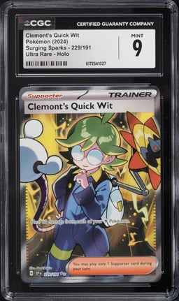 2024 Pokemon Scarlet & Violet Surging Sparks Full Art Clemont's Quick Wit #229 CGC 9 MINT