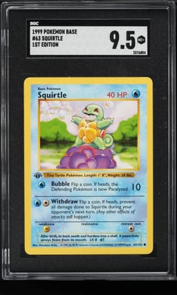 1999 Pokemon Base Set Shadowless 1st Edition Squirtle #63 SGC 9.5 MINT+