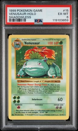 1999 POKEMON BASE SET SHADOWLESS #15 VENUSAUR-HOLO PSA 6