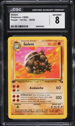 1999 Pokemon Fossil 1st Edition Golem #36 CGC 8 NM-MT
