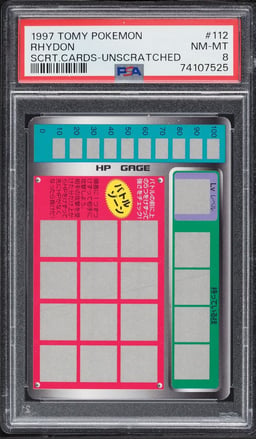 1997 Pokemon Japanese Tomy Scratch Cards Unscratched Rhydon #112 PSA 8 NM-MT