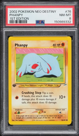 2002 Pokemon Neo Destiny 1st Edition Phanpy #76 PSA 8 NM-MT