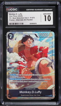 2025 One Piece Premium Best Selection Vol. 3 Alt Art Monkey D. Luffy #P-075 CGC 10 GEM MINT