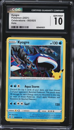 2021 Pokemon Sword & Shield Celebrations Holo Kyogre #3 CGC 10 GEM MINT