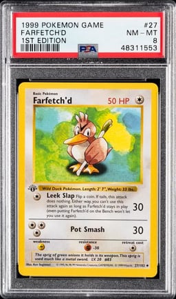 1999 POKEMON GAME #27 FARFETCH'D 1ST EDITION PSA 8