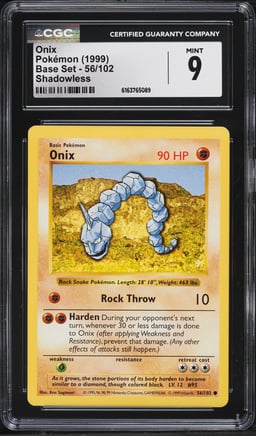 1999 Pokemon Base Set Shadowless Onix #56 CGC 9 MINT