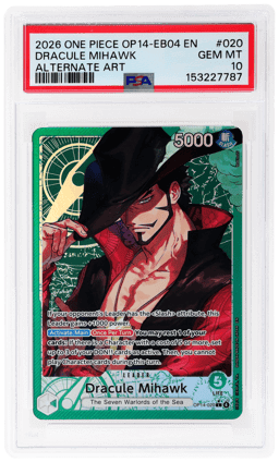 2026 One Piece Card Game the Azure Sea's Seven Leader Alternate Art Dracule Mihawk #OP14020 PSA 10