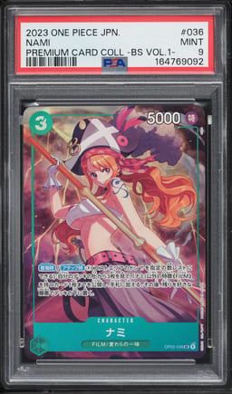 2023 One Piece Japanese Premium Best Selection Vol 1 SR Alt Art Nami #OP02-036 PSA 9 MINT