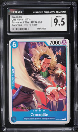 2023 One Piece Paramount War Pre-Release Crocodile #OP02-053 CGC 9.5 MINT+