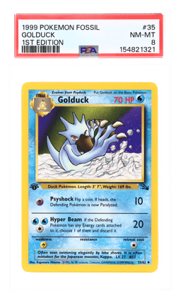1999 Pokemon Fossil 1st Edition Golduck #35 PSA 8