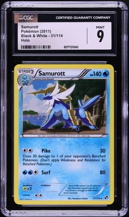 2011 Pokemon Black & White Holo Samurott #31 CGC 9 MINT