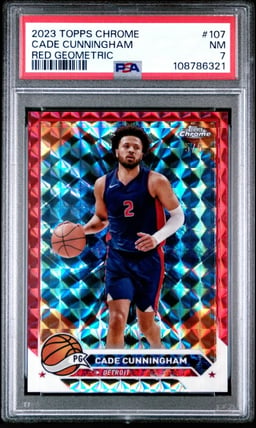 2023 TOPPS CHROME RED GEOMETRIC #107 CADE CUNNINGHAM 5/5 PSA 7