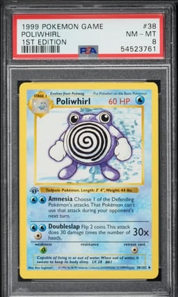 1999 Pokemon Base Set Shadowless 1st Edition Poliwhirl #38 PSA 8 NM-MT