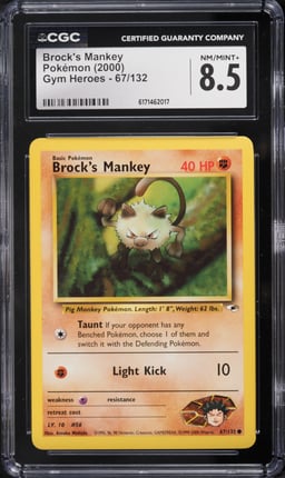 2000 Pokemon Gym Heroes Brock's Mankey #67 CGC 8.5 NM-MT+